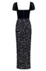 Draped Velvet Sequin Maxi Dress Black
