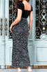 Draped Velvet Sequin Maxi Dress Black