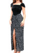 Draped Velvet Sequin Maxi Dress Black