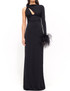 One Sleeve Feather Maxi Dress Black