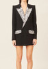 Long Sleeve Crystal Lapel Blazer Dress Black