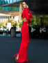 Long Sleeve Two Piece Maxi Dress Red