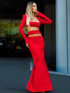 Long Sleeve Two Piece Maxi Dress Red