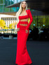Long Sleeve Two Piece Maxi Dress Red