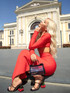 Long Sleeve Two Piece Maxi Dress Red