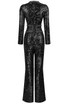 Long Sleeve Sequin Lace Jumpsuit Black