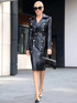 Long Sleeve Midi Faux Leather Coat Dress Black