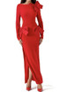 Long Sleeve Bow Detail Backless Maxi Dress Red