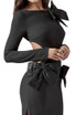 Long Sleeve Bow Detail Backless Maxi Dress Black
