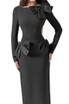 Long Sleeve Bow Detail Backless Maxi Dress Black