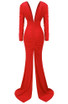 Long Sleeve Ruched Mermaid Maxi Dress Red