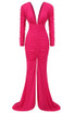 Long Sleeve Ruched Mermaid Maxi Dress Hot Pink