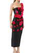 One Shoulder Rose Detail Midi Dress Black