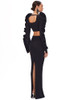 Ruffle Long Sleeve Two Piece Maxi Dress Black