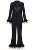 Long Sleeve Feather Detail Suit Black