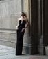 Crystal Mesh Long Sleeve Velvet Maxi Dress Black