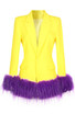 Long Sleeve Feather Detail Blazer Yellow Purple