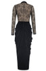 Long Sleeve Sequin Lace Draped Maxi Velvet Dress Black