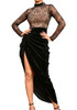 Long Sleeve Sequin Lace Draped Maxi Velvet Dress Black