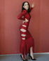 Long Sleeve Cut Out Sparkly Maxi Dress Red