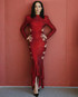 Long Sleeve Cut Out Sparkly Maxi Dress Red