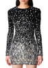Long Sleeve Crystal Sequin Velvet Dress Black