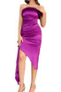 Bardot Fur Draped Silk Dress Hot Pink