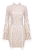 Long Sleeve Feather Sequin Dress White Nude