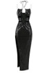 Halter Lace Up Cut Out Sequin Maxi Dress Black