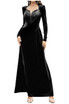 Long Sleeve Sequin Detail Maxi Velvet Dress Black