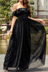 Ruffle Bardot Sequin Lace Maxi Dress Black