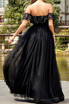 Ruffle Bardot Sequin Lace Maxi Dress Black