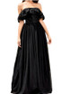 Ruffle Bardot Sequin Lace Maxi Dress Black