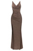Sparkly Ruched Maxi Dress Brown