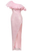 Ruffle Bardot Sequin Maxi Dress Pink