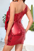 One Shoulder Sequin Flower Dress Red