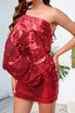 One Shoulder Sequin Flower Dress Red
