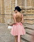 Skater Backless Bow Detail Dress Pink