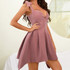 Bow Detail A Line Velvet Dress Pink