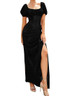 Short Sleeve Pleated Draped Maxi Dress Black
