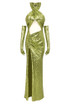 Halter Draped Sequin Maxi Dress Green