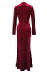 Long Sleeve Draped Maxi Velvet Dress Red