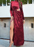 Long Sleeve Draped Maxi Velvet Dress Red