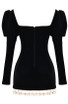 Puff Long Sleeve Velvet Dress Black