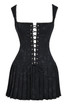 Floral Pleated Corset A Line Dress Black