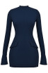 Long Sleeve Pocket Detail Dress Navy Blue