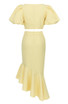 Puff Sleeve Fluted Midi Two Piece Dress Yellow