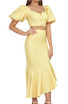 Puff Sleeve Fluted Midi Two Piece Dress Yellow