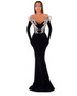 Long Sleeve Crystal Maxi Velvet Dress Black