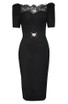 Short Sleeve Scalloped Lace Midi Dress Black